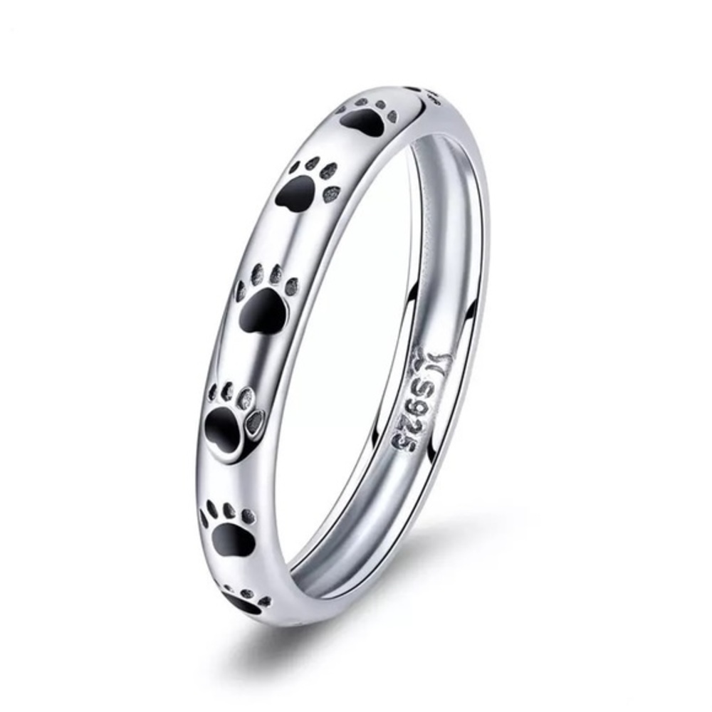 925 Sterling Silver Stackable Dog Cat Footprints Ring